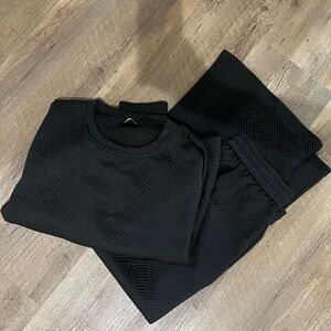 Black Textured Sweatshirt and Wide Leg Pant Set